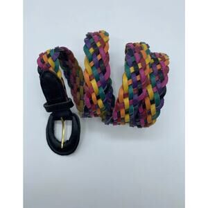 Chic Vintage Braided Leather Multicolor Rainbow Belt Women's Size small 34”